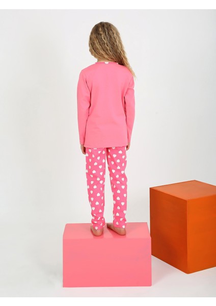 Kız Çocuk Uzun Kollu Pamuklu Düğme Detaylı Pijama Takımı Je T'aime