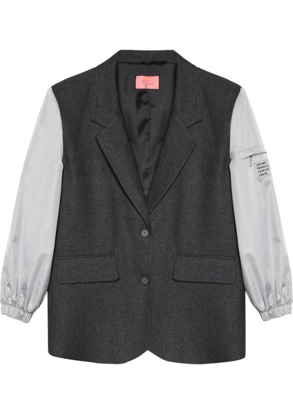 Kolları Teknik Kumaşlı Kruvaze Yaka Blazer Ceket Antrasit