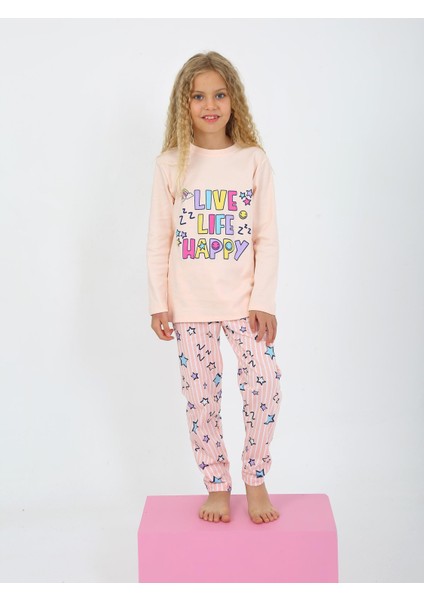 Kız Çocuk Uzun Kollu %100 Pamuklu Pijama Takımı Happy Life modelleri