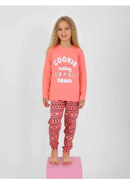 Kız Çocuk Uzun Kollu %100 Pamuklu Pijama Takımı Cookie Team
