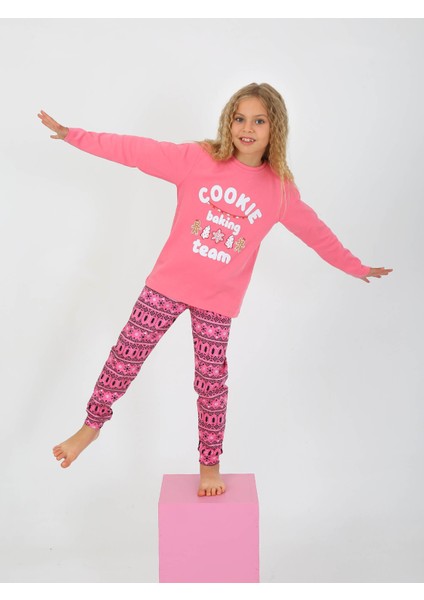 Kız Çocuk Uzun Kollu %100 Pamuklu Pijama Takımı Cookie Team