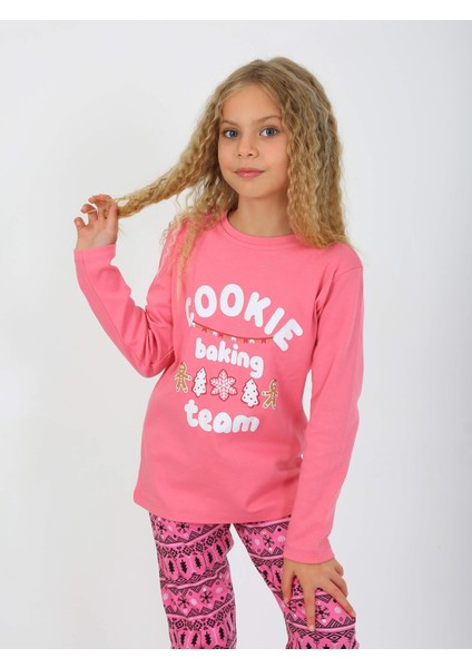 Kız Çocuk Uzun Kollu %100 Pamuklu Pijama Takımı Cookie Team