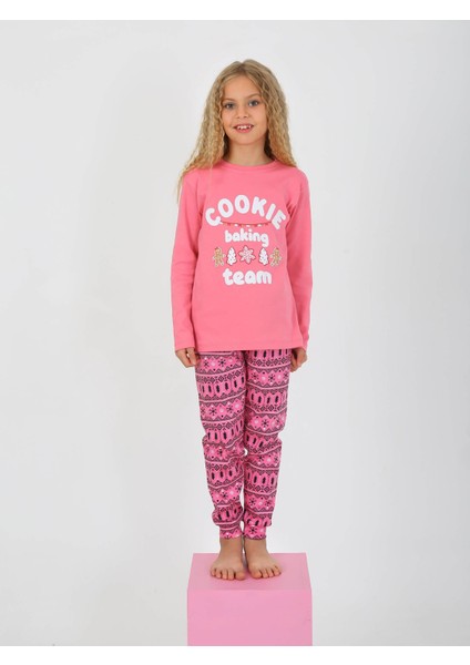 Kız Çocuk Uzun Kollu %100 Pamuklu Pijama Takımı Cookie Team