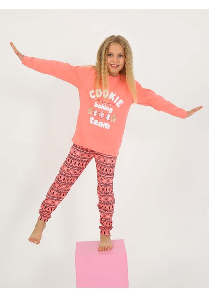 Kız Çocuk Uzun Kollu %100 Pamuklu Pijama Takımı Cookie Team