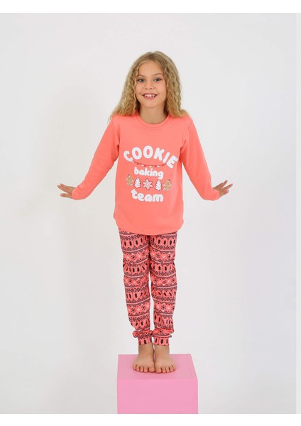Kız Çocuk Uzun Kollu %100 Pamuklu Pijama Takımı Cookie Team