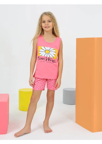 Kız Çocuk Askılı %100 Pamuklu Papatya Pijama Takımı