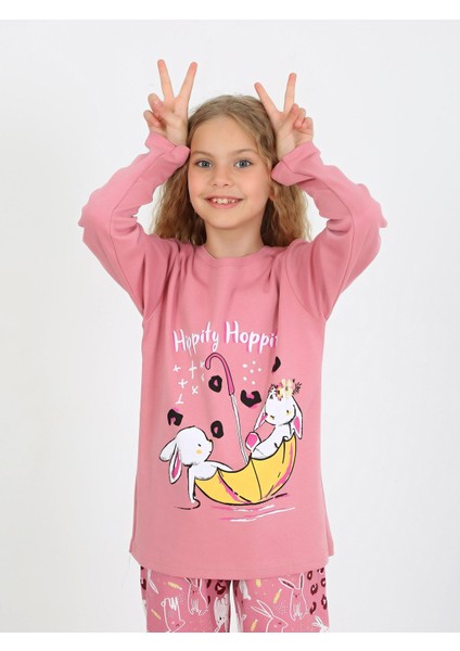 Kız Çocuk Uzun Kollu %100 Pamuklu Pijama Takımı Hippity Hoppity
