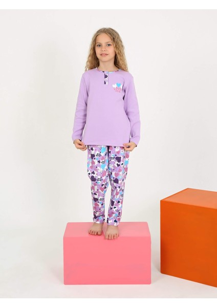 Kız Çocuk Uzun Kollu Pamuklu Düğme Detaylı Pijama Takımı Love Me modelleri