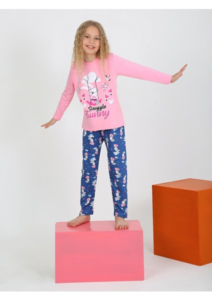 Kız Çocuk Uzun Kollu %100 Pamuklu Pijama Takımı Snuggle Bunny