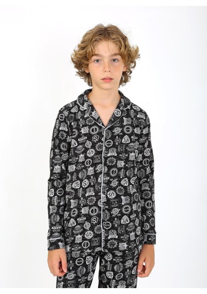 Erkek Çocuk Uzun Kollu Pamuklu Düğmeli Pijama Takımı Arma Uzun fırsatları