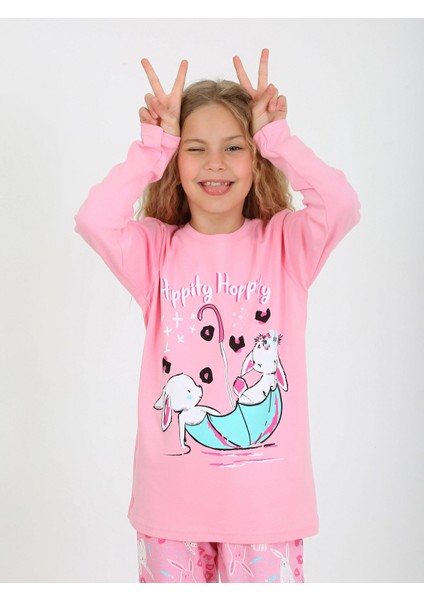 Kız Çocuk Uzun Kollu %100 Pamuklu Pijama Takımı Hippity Hoppity