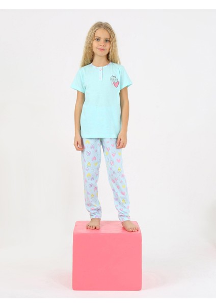 Kız Çocuk Kısa Kollu Pamuklu Düğme Detaylı Dreamer Pijama Takımı