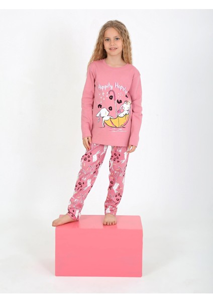 Kız Çocuk Uzun Kollu %100 Pamuklu Pijama Takımı Hippity Hoppity