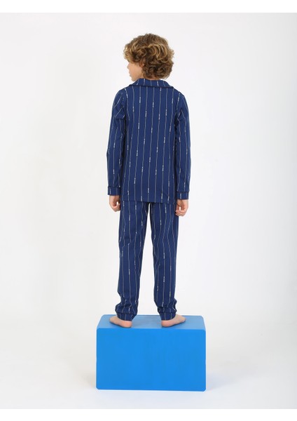 Erkek Çocuk Uzun Kollu %100 Pamuklu Düğmeli Pijama Takımı Leo Uzun fırsatları