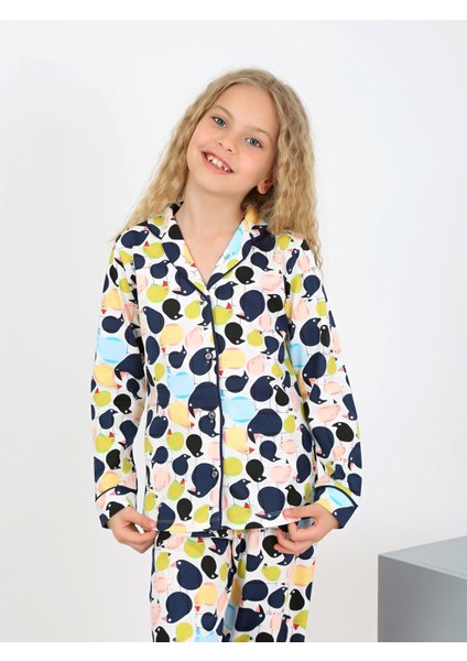 Kız Çocuk Uzun Kollu %100 Pamuklu Düğmeli Pijama Takımı Ruby