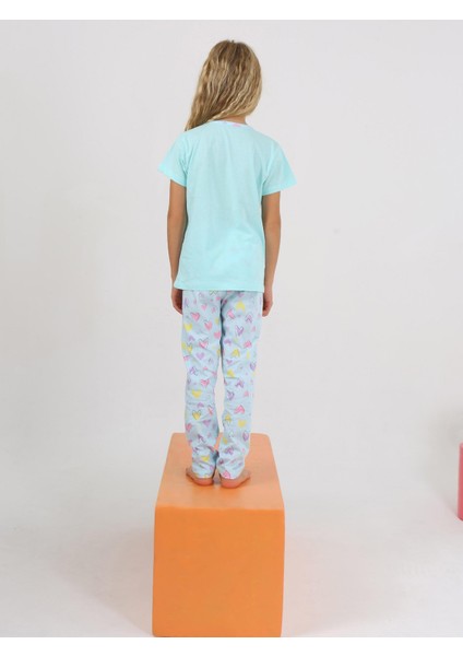 Kız Çocuk Kısa Kollu %100 Pamuklu Düğme Detaylı Little Dreamer Pijama Takımı Yeşil modelleri