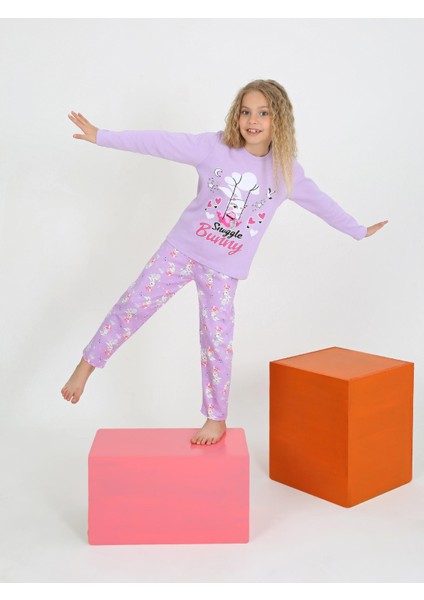Kız Çocuk Uzun Kollu %100 Pamuklu Pijama Takımı Snuggle Bunny
