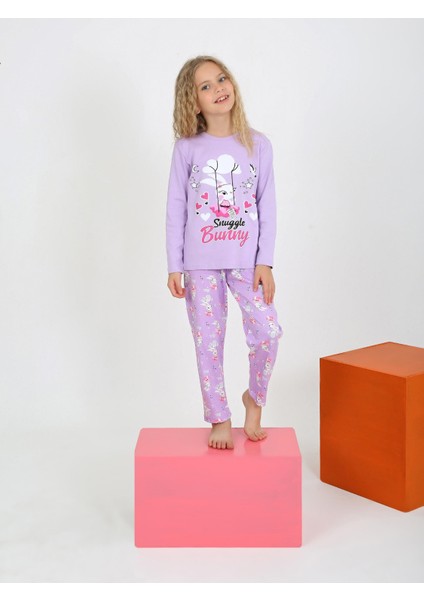 Kız Çocuk Uzun Kollu %100 Pamuklu Pijama Takımı Snuggle Bunny