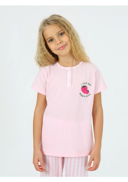 Kız Çocuk Kısa Kollu Pamuklu Strawberry Pijama Takımı Pembe fiyatları