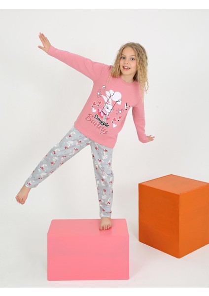 Kız Çocuk Uzun Kollu %100 Pamuklu Pijama Takımı Snuggle Bunny