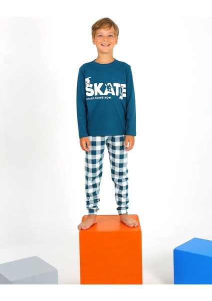 Erkek Çocuk Uzun Kollu %100 Pamuklu Pijama Takımı Star Skate modelleri