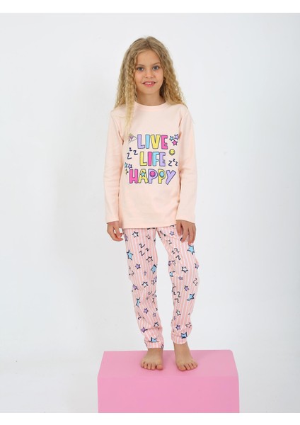 Kız Çocuk Uzun Kollu %100 Pamuklu Pijama Takımı Happy Life modelleri