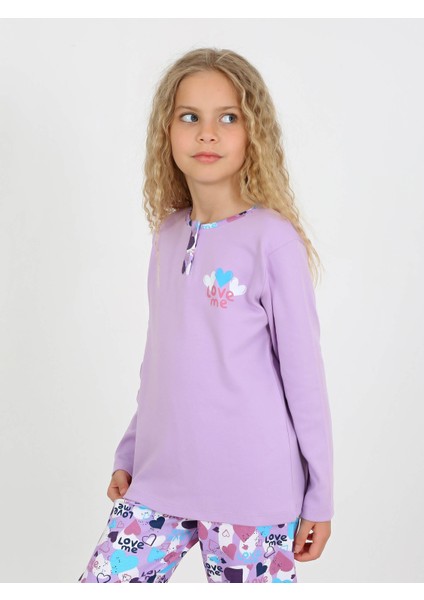 Kız Çocuk Uzun Kollu Pamuklu Düğme Detaylı Pijama Takımı Love Me fiyatları