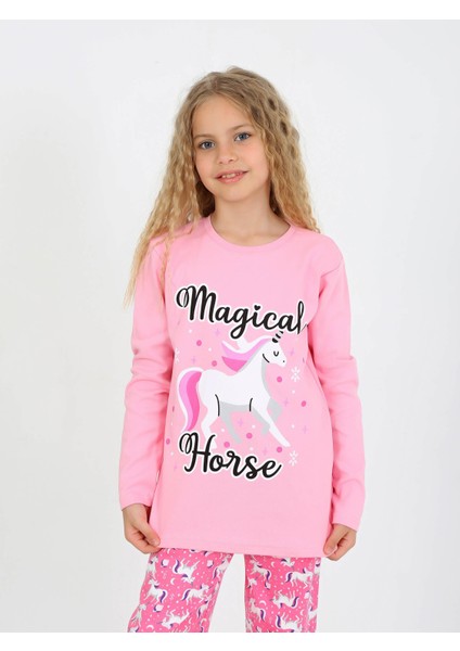 Kız Çocuk Uzun Kollu Pamuklu Pijama Takımı Magical Horse