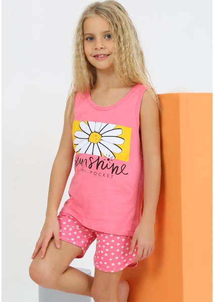 Kız Çocuk Askılı %100 Pamuklu Papatya Pijama Takımı