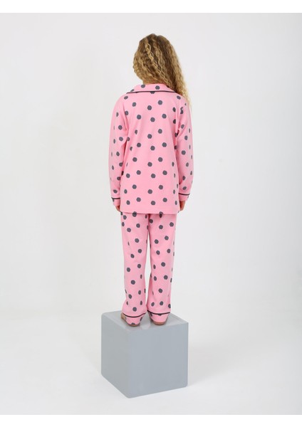Kız Çocuk Uzun Kollu %100 Pamuklu Düğmeli Pijama Takımı Soft