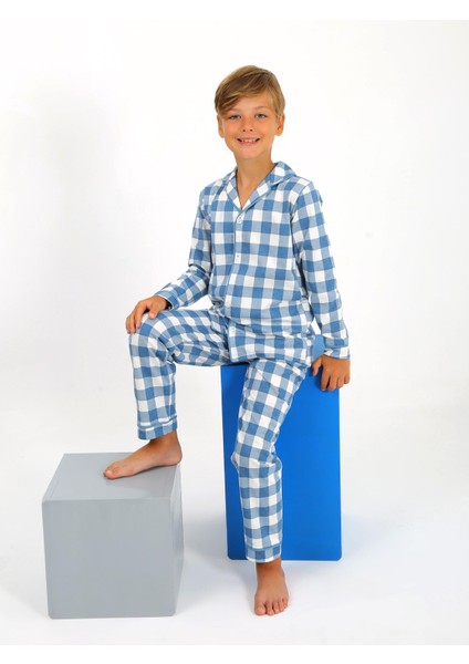 Erkek Çocuk Uzun Kollu %100 Pamuklu Düğmeli Pijama Takımı Vita
