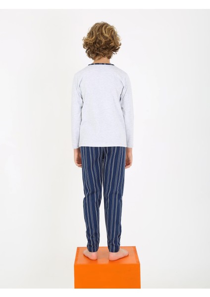 Erkek Çocuk Uzun Kollu %100 Pamuklu Düğme Detaylı Pijama Takımı Classic