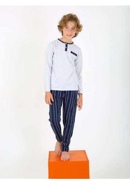 Erkek Çocuk Uzun Kollu %100 Pamuklu Düğme Detaylı Pijama Takımı Classic fiyatları