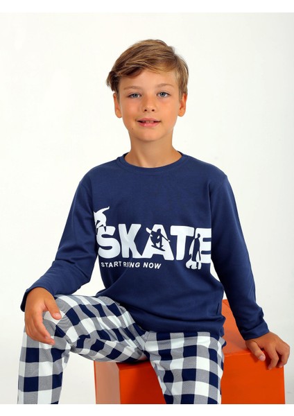 Erkek Çocuk Uzun Kollu %100 Pamuklu Pijama Takımı Star Skate