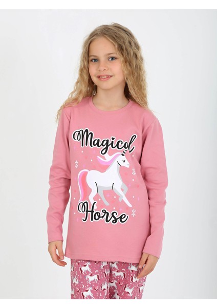 Kız Çocuk Uzun Kollu Pamuklu Pijama Takımı Magical Horse