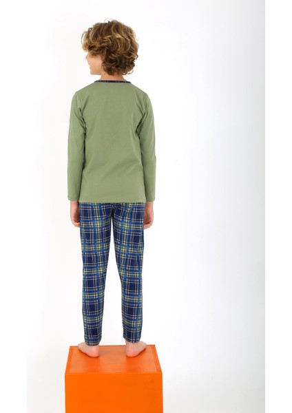 Erkek Çocuk Uzun Kollu %100 Pamuklu Düğme Detaylı Pijama Takımı Next Level