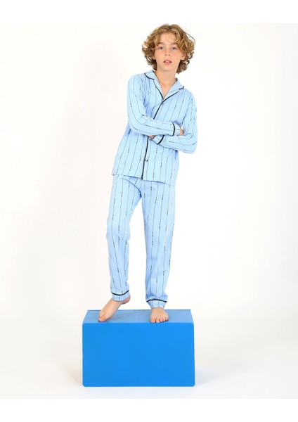 Erkek Çocuk Uzun Kollu %100 Pamuklu Düğmeli Pijama Takımı Leo Uzun modelleri
