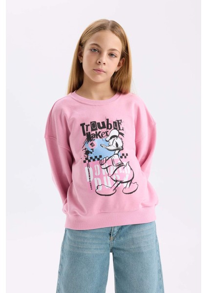 Kız Çocuk Disney Mickey Mouse &Friends Relax Fit Bisiklet Yaka Sweatshirt D3114A824WN