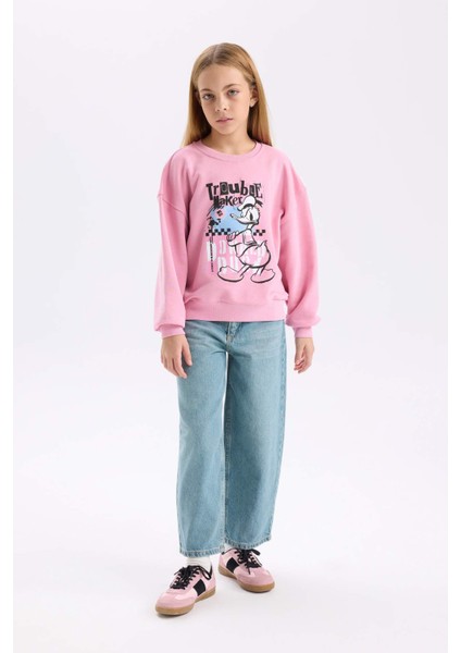 Kız Çocuk Disney Mickey Mouse &Friends Relax Fit Bisiklet Yaka Sweatshirt D3114A824WN