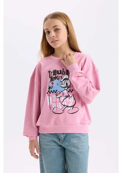 Kız Çocuk Disney Mickey Mouse &Friends Relax Fit Bisiklet Yaka Sweatshirt D3114A824WN