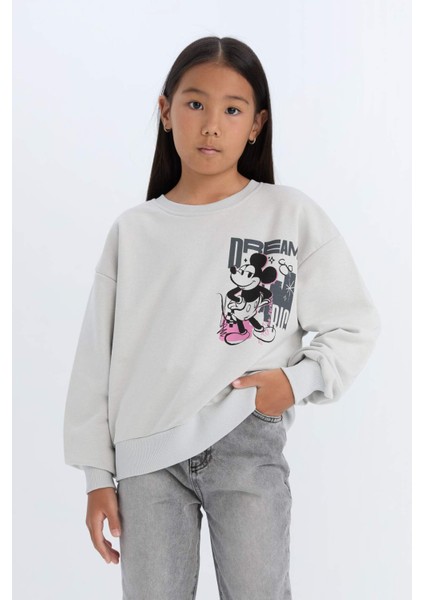 Kız Çocuk Disney Mickey & Minnie Relax Fit Bisiklet Yaka Sweatshirt D3116A824WN