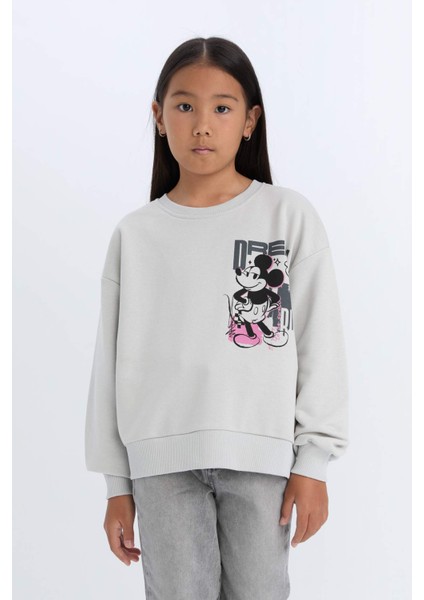 Kız Çocuk Disney Mickey & Minnie Relax Fit Bisiklet Yaka Sweatshirt D3116A824WN