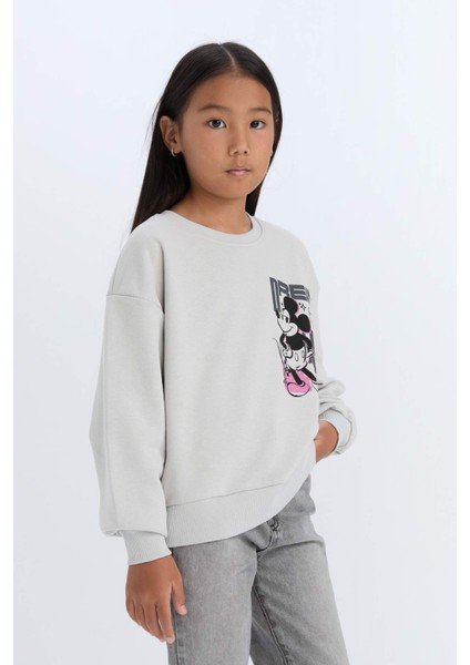 Kız Çocuk Disney Mickey & Minnie Relax Fit Bisiklet Yaka Sweatshirt D3116A824WN