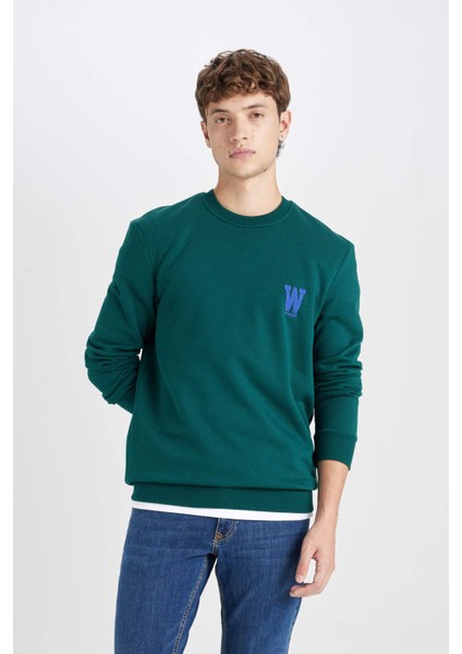 New Regular Fit Bisiklet Yaka Baskılı Kalın Sweatshirt D3670AX24AU