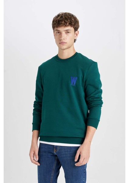 New Regular Fit Bisiklet Yaka Baskılı Kalın Sweatshirt D3670AX24AU