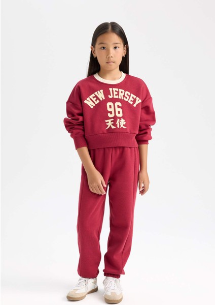 Kız Çocuk 2'li Takım Baskılı Sweatshirt Üst Beli Lastikli Jogger Eşofman Altı D4867A824WN