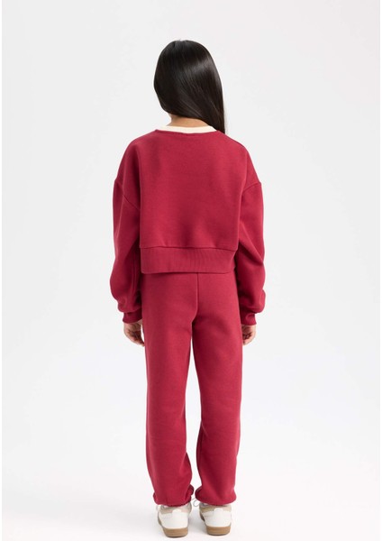 Kız Çocuk 2'li Takım Baskılı Sweatshirt Üst Beli Lastikli Jogger Eşofman Altı D4867A824WN