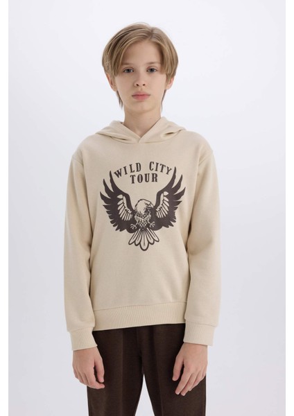 Erkek Çocuk 2'li Takım Kapüşonlu Baskılı Sweatshirt Beli Lastikli Eşofman Altı E1931A824CW fırsatları