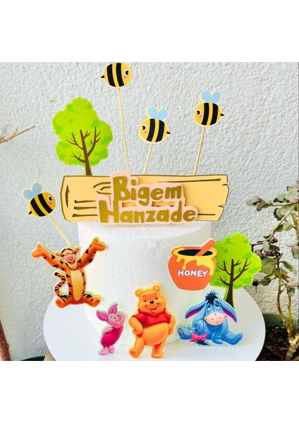 Cake Topper Winnie The Pooh Karakterleri Temalı Kız Erkek Çocuk Doğum Günü Isme Özel Kişiselleştirilebilir 3D Pasta Parti Süsü Seti