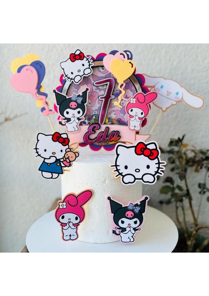 Cake Topper Anime Kuromi Karakterleri Temalı Kız Çocuk Doğum Günü Isme Özel Kişiselleştirilebilir 3D Pasta Parti Süsü Seti